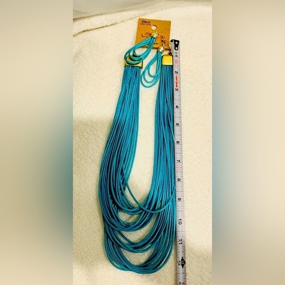 Turquoise cascade rope necklace earring set
